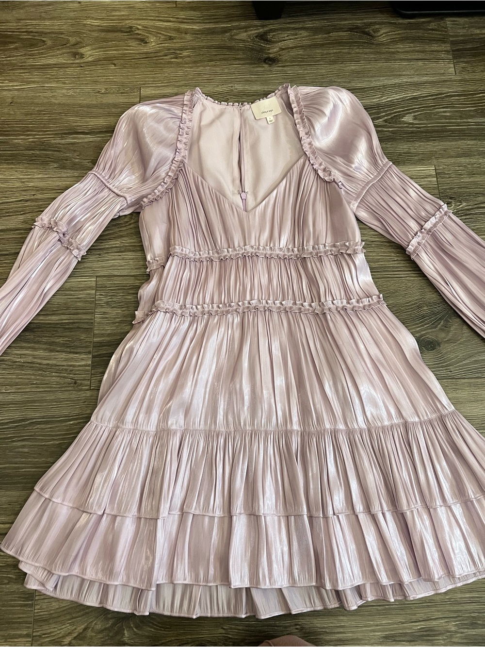cinq a sept womens’ Shimmery Lilac Tiered Ruffle Dress